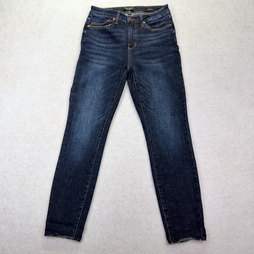 Judy Blue Skinny‎ Fit Jeans Womens 7/28 Dark Wash Raw Hem Stretch Denim Rivets